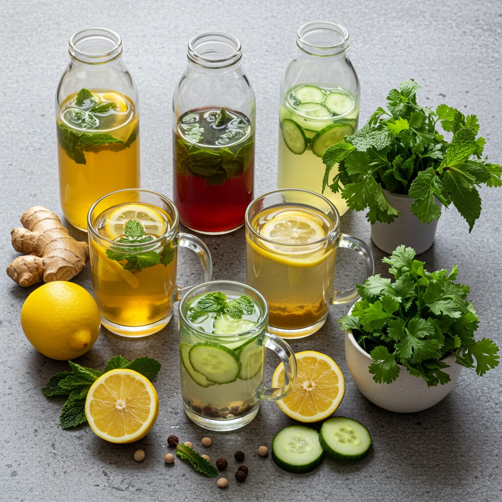 Detoxifying Herbal Drinks herbal drinks inside the jug
