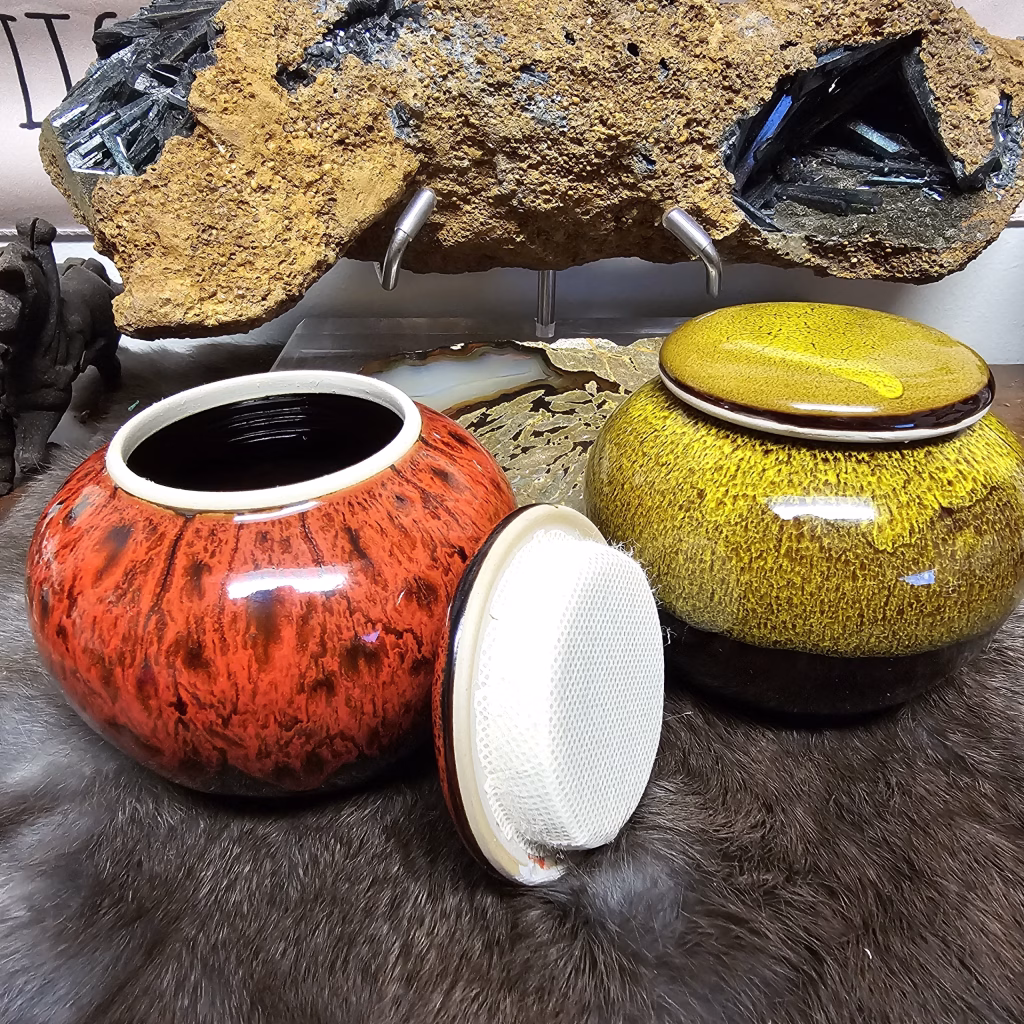 Tea Canister Ceramic with wood and yellow colored ceramics photo