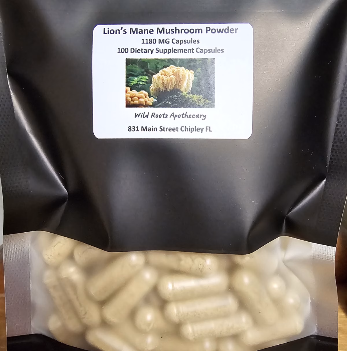 Lion'S Mane Mushroom Powder Supplements 1180Mg Lion'S Mane Mushroom Powder Supplements 1180Mg With Black Bag
