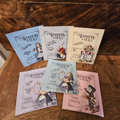 Vintage Alice in Wonderland Tea Packet in a colorful bag