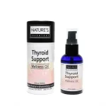 Thyroid Support Wellness Oil with white and powder colored label on black bottle