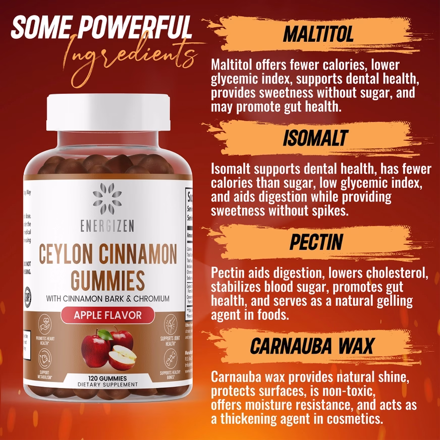 Energizen Cinnamon + Chromium Gummies With Ingredients Energizen Cinnamon + Chromium Gummies With Ingredients