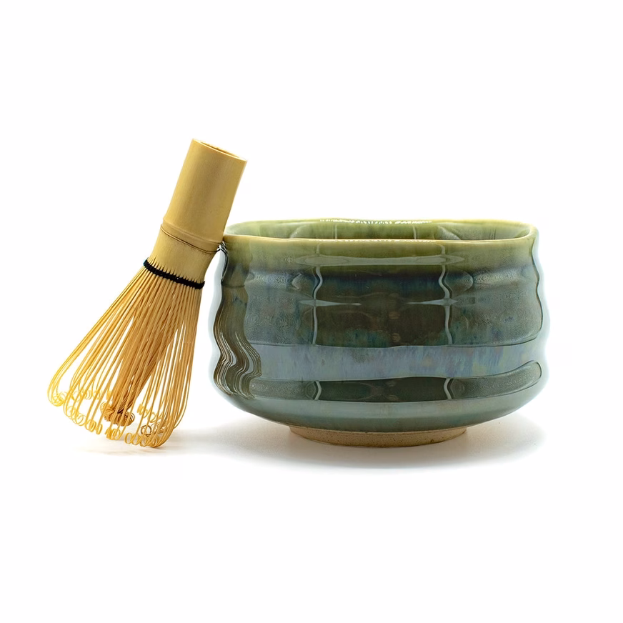 Matcha Bowl W/Bamboo Whisk with green bowl and whisk