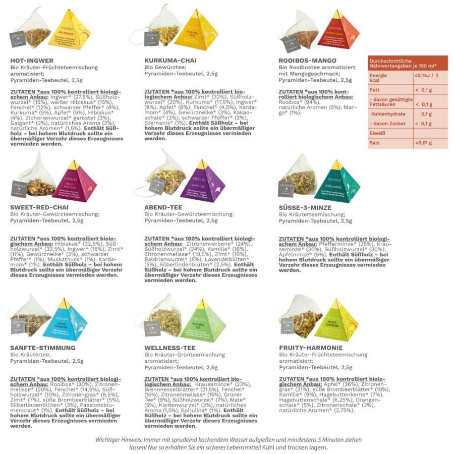 Organic Herbal Tea Pyramid Gift Set Ingredients Organic Herbal Tea Pyramid Gift Set Ingredients
