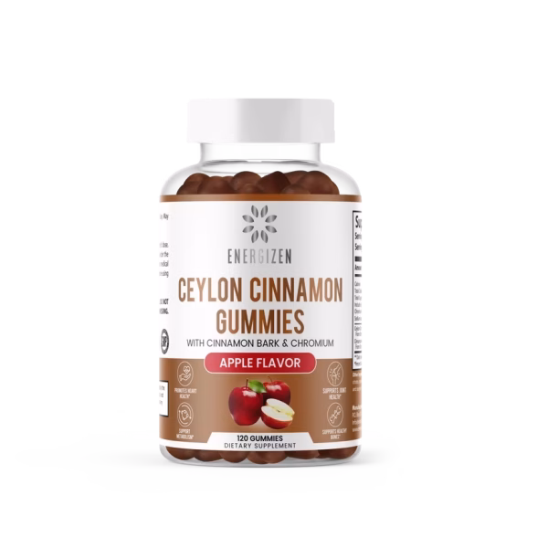 Energizen Cinnamon + Chromium Gummies with brown white label