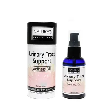 Urinary Tract Support Wellness Oil with white and powder colored label on black bottle