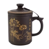 Koi Fish Clay Mug W/Strainer with brown patterned mug